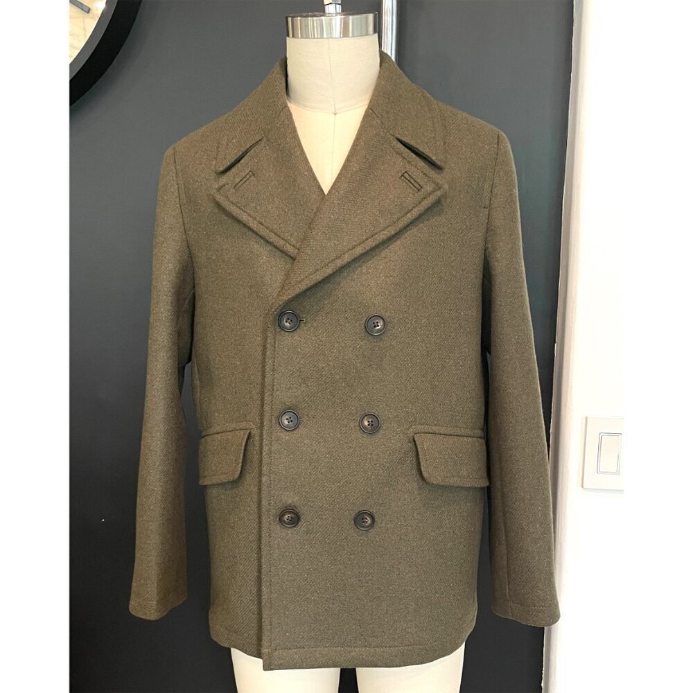 Ted Baker 273719 Mens Olive Green Wool Blend Peacoat Size 2 (M)